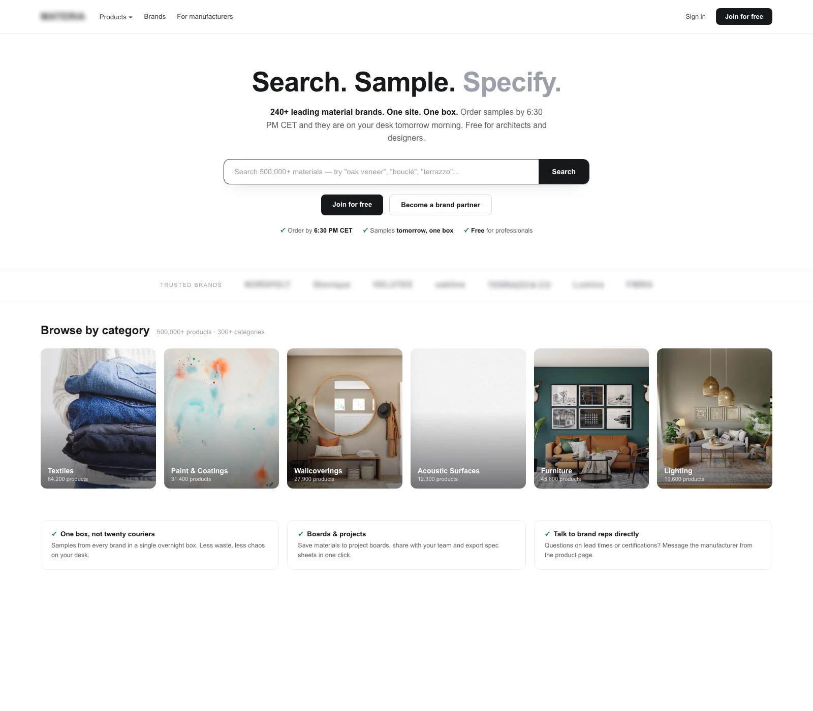 Search-first materials marketplace for architects, built by Seedlight